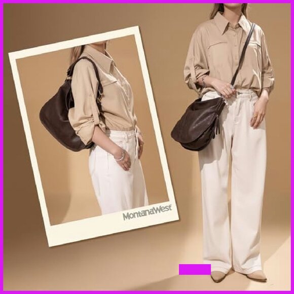 Vegan Leather Hobo Shoulder Bag Chic Casual Work Purse Expandable Compartments - Picture 2 of 7